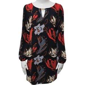 Point Bloomingdale's Abstract Painterly Floral Shift Dress Red Blue Black Size S